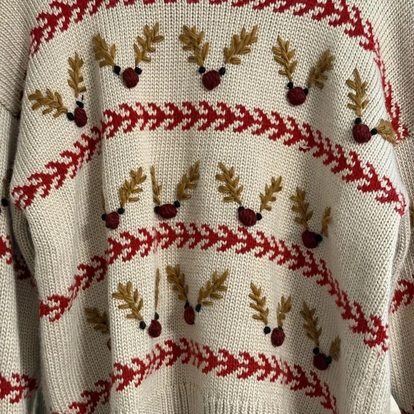 Zara Cream Sweater with reindeer Red and Gold Details - Picture 2 of 6